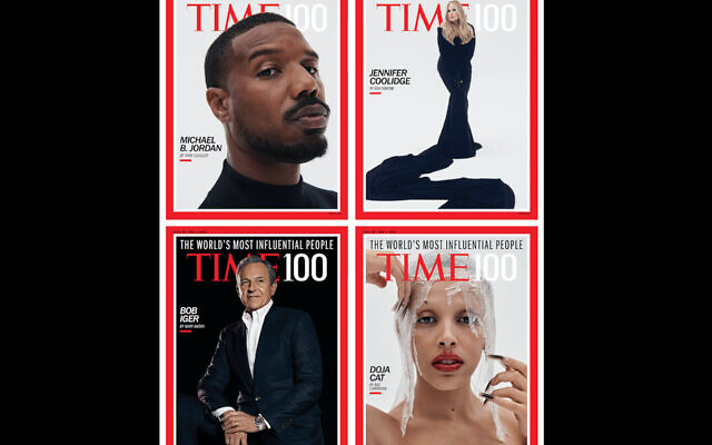 Bob Iger, bottom left, and Doja Cat, bottom right, are among the Jewish entrants on Time Magazine's 100 most influential people list for 2023. Photo: Time