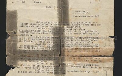 The lawyer's letter to Karl Huppert telling him "As you are Jewish, you should be treated as if you died." Photo: Melbourne Holocaust Museum Collection
