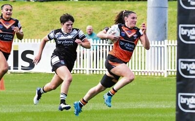 Ashleigh Werner about to score a try for the Wests Tigers on April 8. She will play for the Broncos in her NRLW debut season. Photo: Guac Photography