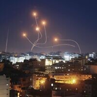 Israel's Iron Dome intercepts rockets launched from Gaza on May 10.
 Photo: Mohammed Abed/AFP