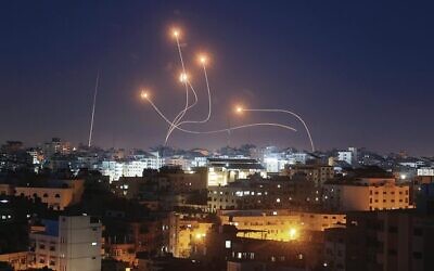 Israel's Iron Dome intercepts rockets launched from Gaza on May 10.
 Photo: Mohammed Abed/AFP