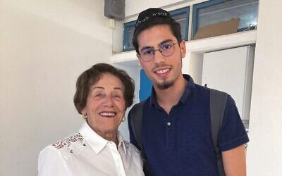 Mimi Wise with BTJ high school student Avi Perez on Yom Hashoah in Israel.