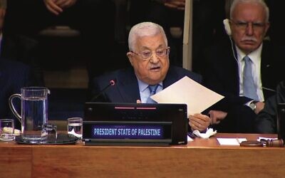 Mahmoud Abbas speaks at the UN 'Nakba' event. Photo: Screenshot