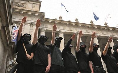 Neo-Nazis outside Parliament House in Melbourne in March. Photo: AAP Image/James Ross