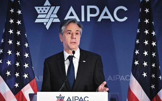 Antony Blinken at the AIPAC policy summit in Washington. 
Photo: Mandel Ngan / AFP
