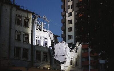 A building damaged by a Russian strike in Kyiv. Photo: AP Photo/Alex Babenko