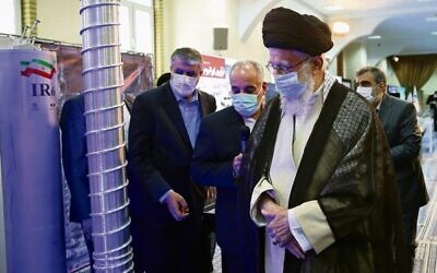 Supreme leader Ayatollah Ali Khamenei visits an exhibition of Iran's nuclear achievements on Sunday, June 11. 
Photo: Office of the Iranian Supreme Leader via AP