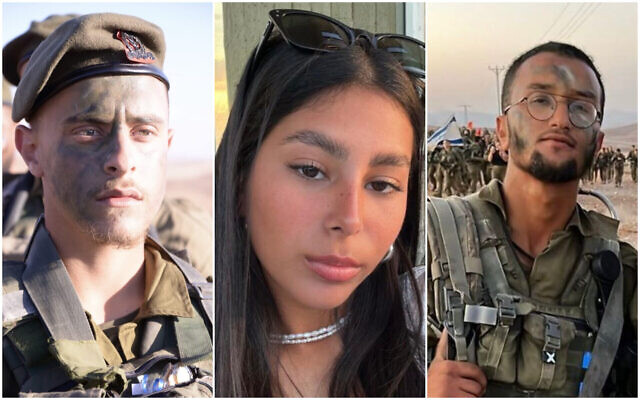 Staff Sgt. Ohad Dahan, 20, (left) Sgt. Lia Ben Nun, 19, and Staff Sgt. Ori Yitzhak Iluz (centre), combat soldiers in the Bardelas Battalion, who were shot dead on the Egyptian border on June 3, 2023. Photo: IDF