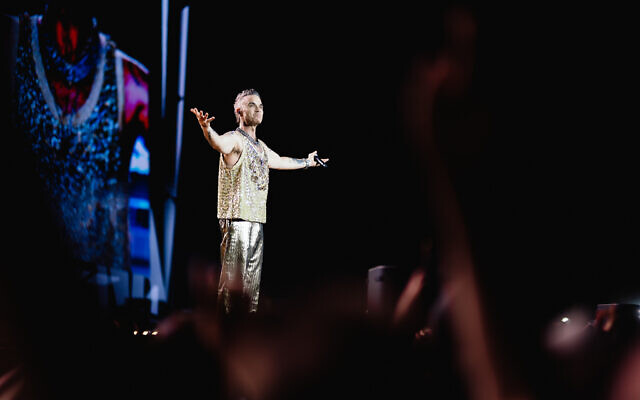 UK pop star Robbie Williams performs at Yarkon Park in Tel Aviv, June 1, 2023. Photo: Guy Sidi
