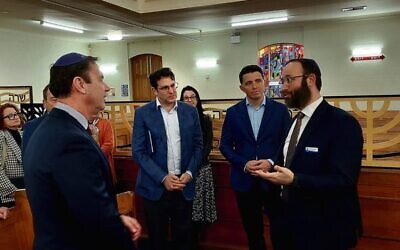 From left: Victorian Minister for Multicultural Affairs Colin Brooks; JCCV president Daniel Aghion; Labor Member for Southern Metropolitan, Ryan Batchelor; and Rabbi Daniel Rabin.