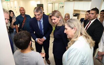 Ukrainian First Lady Olena Zelenska (second from right) and First Lady Michal Herzog (right) tour the Sheba Medical Center in Ramat Gan on June 19, 2023. Photo: supplied/Times of Israel