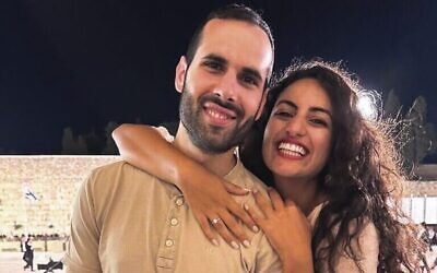 Cindy Seni with fiance Eldad Cohen at the Kotel in Jerusalem. 
Photo: supplied/via JTA