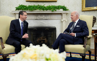 President Joe Biden meets with Israel’s President Isaac Herzog in the Oval Office of the White House in Washington, Tuesday, July 18, 2023. Photo: AP Photo/Susan Walsh