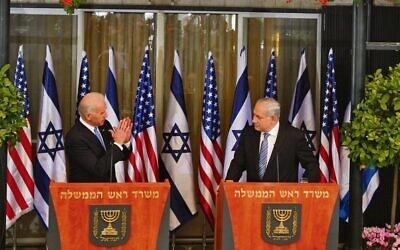 From left: Then-US vice president Joe Biden and Israeli Prime Minister Benjamin Netanyahu at a press conference in Jerusalem in 2010. Photo: AP/Ariel Schalit