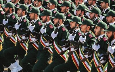 Members of Iran's Revolutionary Guards Corps (IRGC) at a 2018 march marking the anniversary of the  1980-1988 war with Iraq. Photo: Stringer/AFP