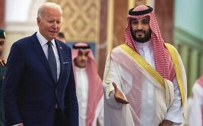 From left: US President Joe Biden and Saudi Crown Prince Mohammed bin Salman in Jeddah, Saudi Arabia, July 15, 2022. 
Photo: Bandar Aljaloud/Saudi Royal Palace via AP, File