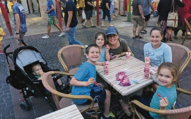 Shula catching up with nieces and nephews in Efrat, on a more recent visit.