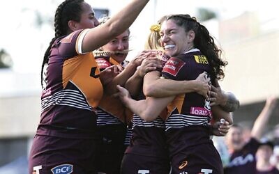 Werner (right) celebrates with teammates during last Saturday's win over the Eels. Photo: NRL Imagery