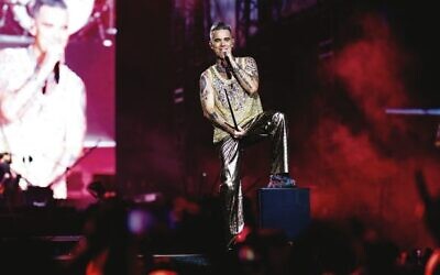 Robbie Williams on stage in Tel Aviv on June 1. Photo: Guy Sidi