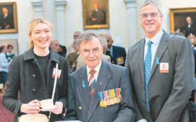 From left: Hannah Gandy, Major General James Edward Barry and David Polonsky from the Spirit of Australia Foundation at the 2023 Monash Commemorative Service.
