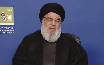 Hezbollah chief Hassan Nasrallah. 
Screenshot: Twitter/X