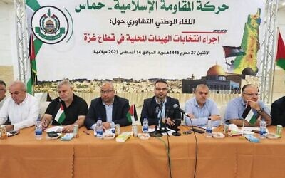 Hamas officials discuss local elections in the Gaza Strip. 
Photo: via Shehabnews.com