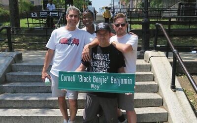 From left: Pete Chelala, Angelique Lenox, Julian Voloj and Bryan Master at the Cornell Benjamin street renaming ceremony in the Bronx, June 2, 2023.