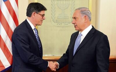 Jack Lew (left) with Benjamin Netanyahu in June 2014. 
Photo: Matty Stern/US Embassy in Israel