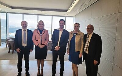 From left: AIJAC's Jamie Hyams, Jenny Ware MP, AIJAC NSW chair Paul Rubenstein, Senator Hollie  Hughes, AIJAC executive director Colin Rubenstein. Photo: Supplied