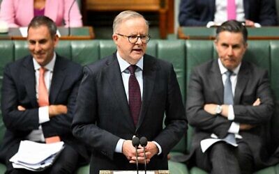 PM Anthony Albanese addresses Federal Parliament. Photo: Lukas Coch/AAP Photos.