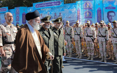 A handout picture provided by the office of Iran's Supreme Leader Ayatollah Ali Khamenei shows him attending a joint graduation ceremony for cadets in Tehran, October 10, 2023. Photo: KHAMENEI.IR / AFP