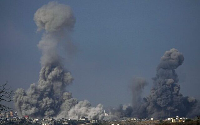 Smoke rises following an Israeli airstrike in the Gaza Strip.
Photo: AP Photo/Ariel Schalit via TOI