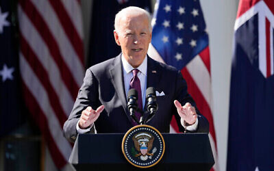 US President Joe Biden speaks during a news conference with Australia's Prime Minister Anthony Albanese, in the Rose Garden of the White House in Washington, Wednesday, Oct. 25, 2023. (AP Photo/Manuel Balce Ceneta)