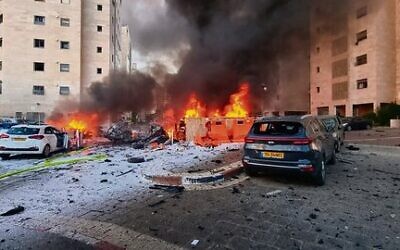 A rocket fired from Gaza hits Ashkelon, October 7. Photo: Edi Israel/Flash90