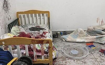 A blood-soaked child's bed in Kibbutz Kfar Aza seen in a photo shared by Israeli Prime Minister Benjamin Netanyahu in the aftermath of the Hamas assault on October 7. Photo: X/Netanyahu