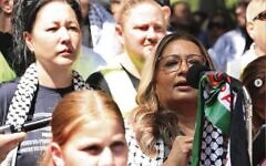 Greens Senator Mehreen Faruqi speaks at Sunday's anti-Israel rally in Hyde Park. Photo: Instagram