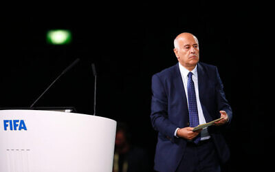Jibril Rajoub after a speech at the FIFA congress in Moscow in 2018. Photo: Alexander Zemlianichenko/AP
