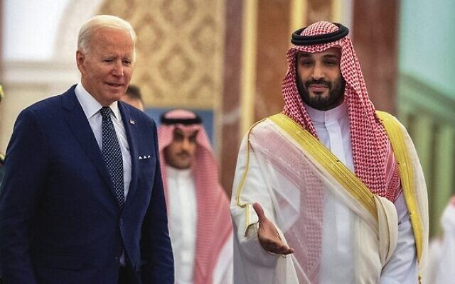 Joe Biden and Crown Prince Mohammed bin Salman in 2022. Photo: Bandar Aljaloud/Saudi Royal Palace via AP