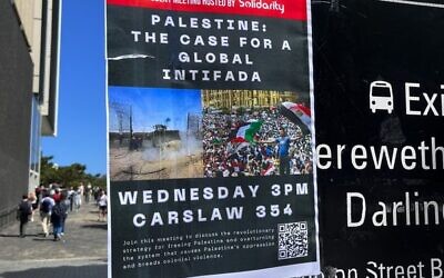 Posters for the 'global intifada' event were plastered all over the University of Sydney.