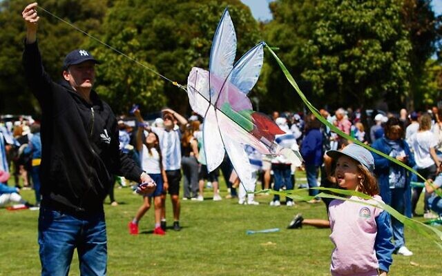 Flying a kite of hope for Israel at Caulfield Park. Photo: Peter Haskin