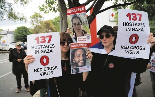 Protesters outside the offices of the Australian Red Cross in Melbourne last Thursday.