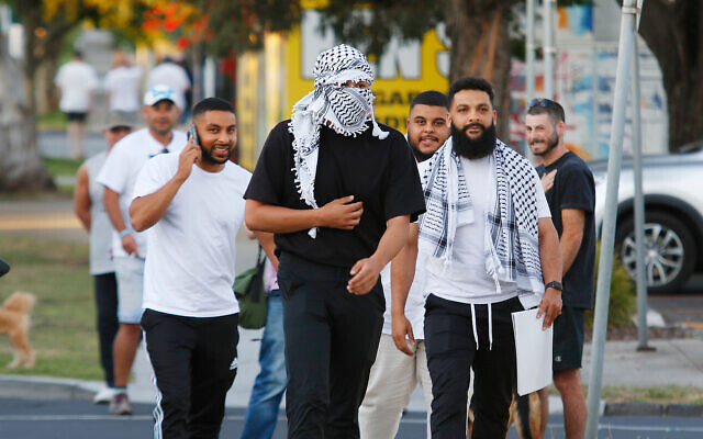 Tensions between pro Palestinians and pro Israel groups eventually spilled over into violence at Princess park Caulfield South. Photo: Peter Haskin