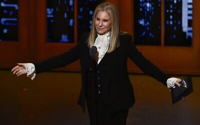 Barbra Streisand presents the award for best musical at the Tony Awards in New York in 2016. Photo: Evan Agostini/Invision/AP, Times of Israel
