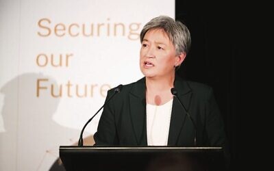 Foreign Minister Wong speaking at the ANU National Security College on April 9. Photo: Australian National University