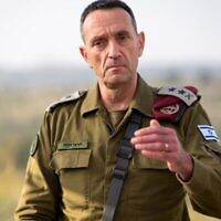 IDF Chief of Staff Herzi Halevi speaks to the press from an army base in central Israel, April 7, 2024. (The Times of Israel: Israel Defense Forces)