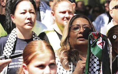 Greens deputy leader Mehreen Faruqi speaks at an anti-Israel rally in Sydney. Photo: Instagram