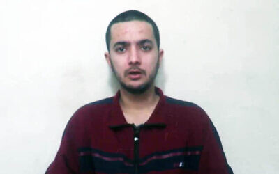 Israeli-American hostage Hersh Goldberg-Polin, 23, held captive in Gaza since October 7, in a Hamas propaganda video released on April 24, 2024. (The Times of Israel: Screenshot: Telegram)