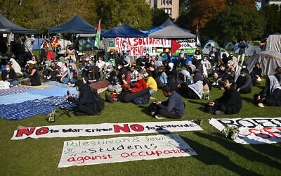 Members of a Pro-Palestine encampment at the University of Melbourne, Melbourne, Thursday, May 2, 2024. Photo: AAP Image/Joel Carrett