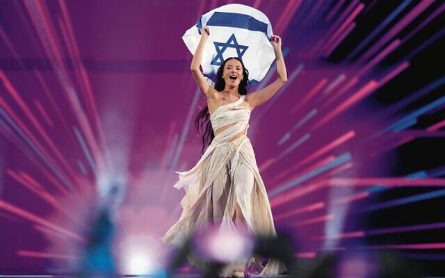 Eden Golan during the flag parade before the Eurovision Grand Final. Photo: AP Photo/Martin Meissner