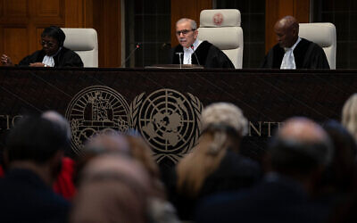 Presiding Judge Nawaf Salam reads the ruling of the International Court of Justice in The Hague, Netherlands, May 24, 2024. Photo: AP Photo/Peter Dejong